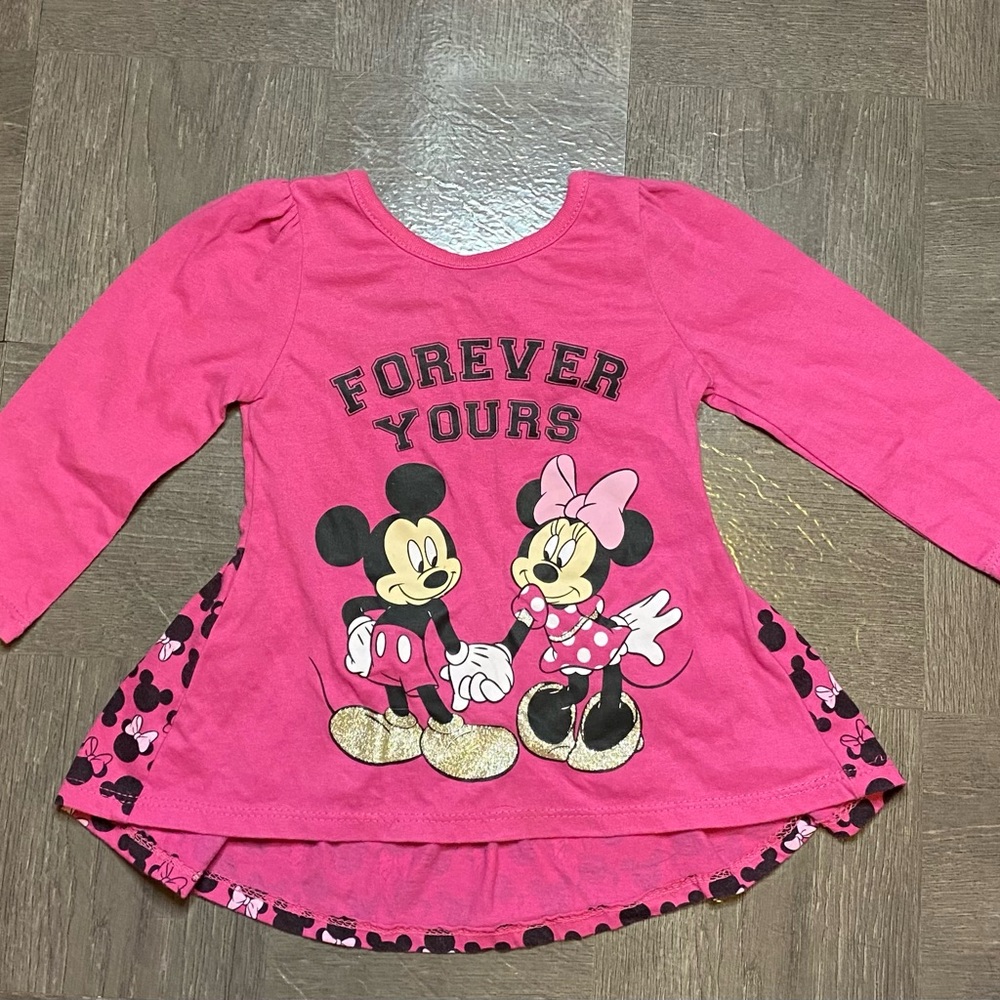 Disney Baby Mickey & Minnie Mouse Pink "Forever Yours" Peplum Tunic Top 18M